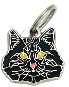 Gatto delle foreste norvegesi nero <br> (medagliette per gatti, L’incisione è inclusa nel prezzo)